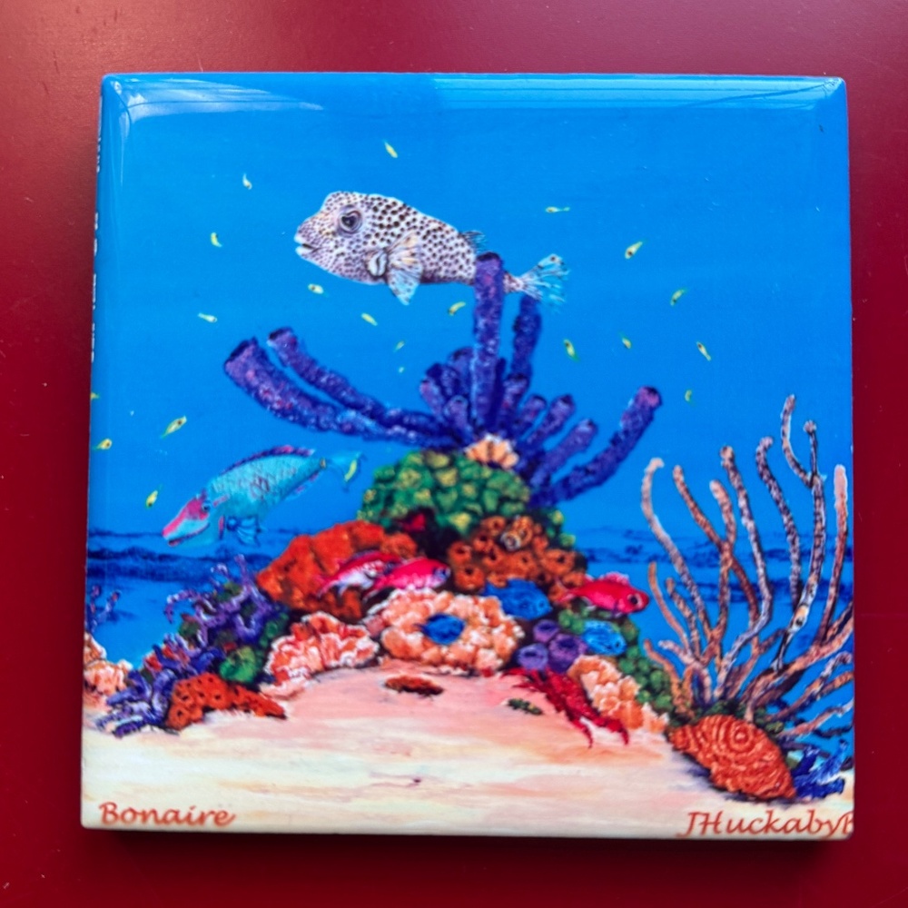 Decorative Tile Coral Reef Art on Tile Hand Crafted & Hand Painted by Huckaby